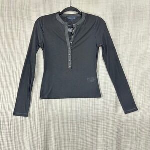 NWT Veronica Beard Womens Black Size S Drexler Semi-Sheer Ribbed Henley Top